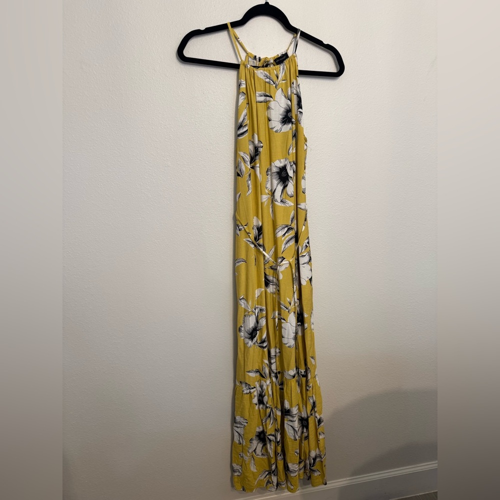 NWT Banana Republic Yellow Floral Maxi Dress Tie waist Pockets 4